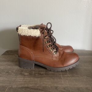 Khombu Langley Women Brown Waterproof Faux Fur Ankle Boots Booties US 10 M